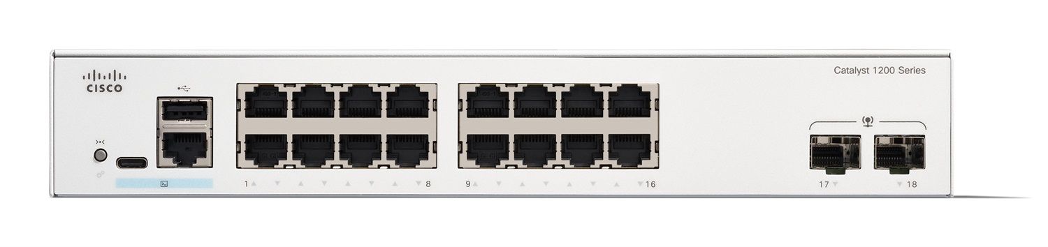 Cisco Catalyst 1200-16T-2G Switch Gestito L2/L3, 16 Porte Gigabit Ethernet (10/100/1000), 2 Porte SFP, Protezione Limitata a Vita