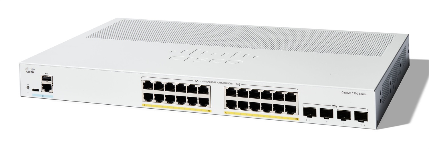 Cisco C1200-24P-4X Switch di rete Gestito L2/L3 con 24 porte Gigabit Ethernet (10/100/1000) e 4 porte SFP 10GE, PoE, Colore Bianco