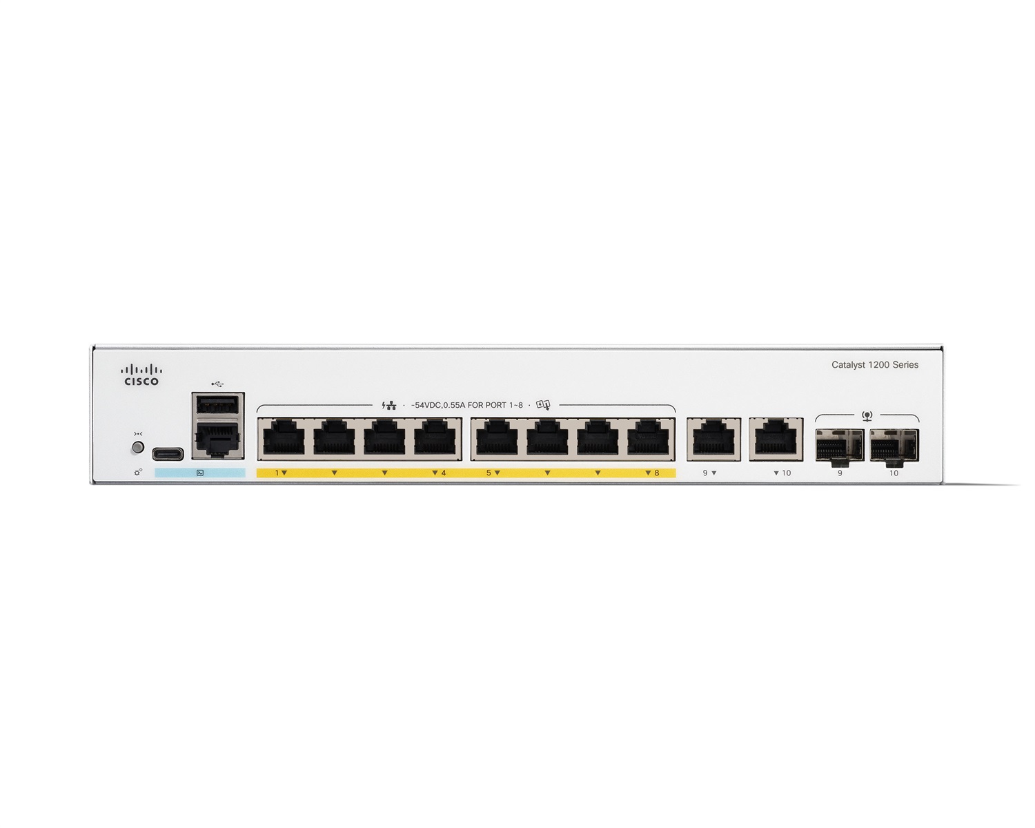Cisco Catalyst 1200-8P-E-2G Smart Switch, 8 porte Gigabit Ethernet (10/100/1000), Gestito L2/L3, PoE, 2 porte combinate 1GE, alimentatore esterno