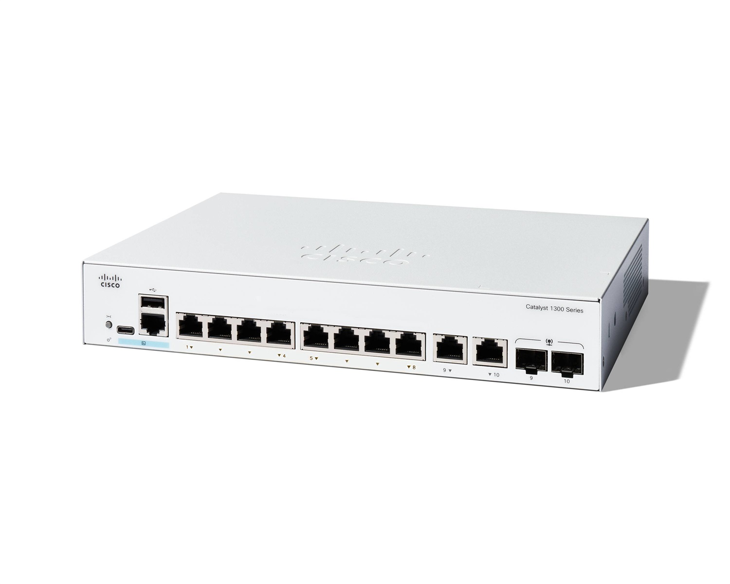 Cisco Catalyst 1300-8T-E-2G Switch Gestito L2, 8 Porte Gigabit Ethernet (10/100/1000), 2 Porte Combinate SFP, Supporto Power over Ethernet (PoE), Grigio