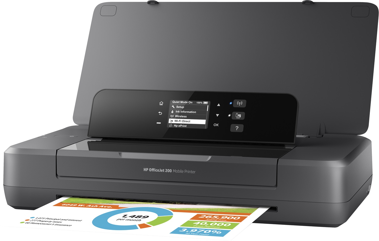 HP Officejet 200 - Stampante portatile Inkjet A4 a colori, 4800 x 1200 DPI, Wi-Fi e USB, fino a 10 ppm (B/N) e 7 ppm (Colore), con batteria