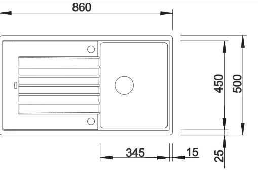 BLANCO ZIA 45 SL Lavello ad incasso Rettangolare in Silgranit Antracite con Gocciolatoio Reversibile - Dimensioni 86x50 cm