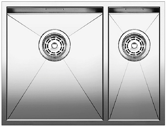 BLANCO Zerox 340/180-U Lavello Sottotop in Acciaio Inox 59 x 44 cm con Vasca Destra e Mezza, Piletta 3½