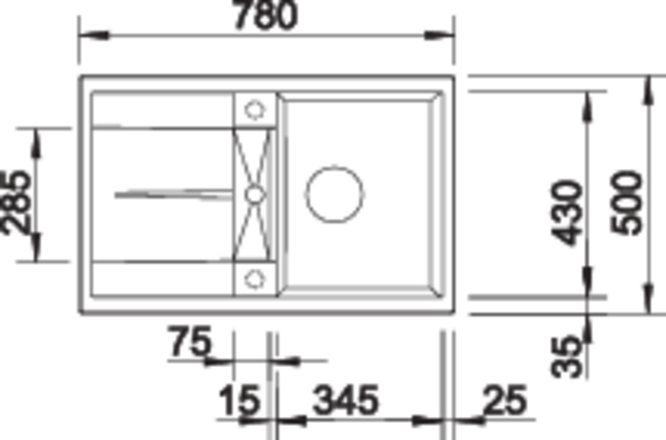 Blanco METRA 45 S Lavello Incasso 78 x 50 cm in Silgranit Grigio Roccia - 1 Vasca Gocciolatoio Reversibile