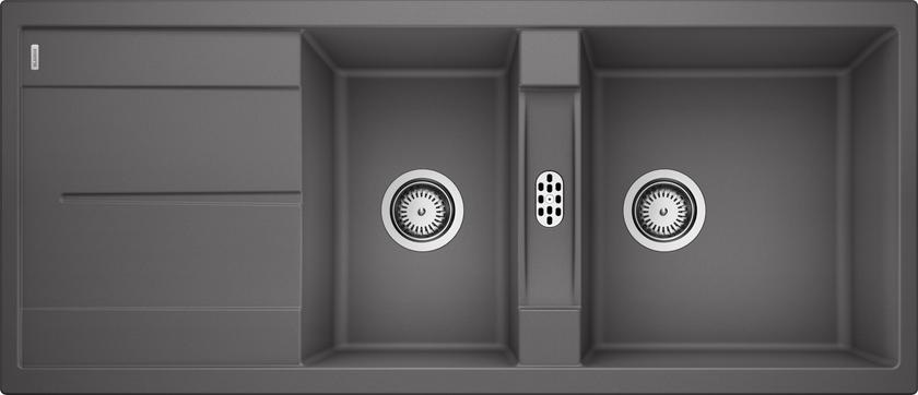 BLANCO METRA 8 S Lavello Incasso 116 x 50 cm in Silgranit Grigio Roccia con 2 Vasche e Gocciolatoio Reversibile