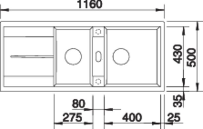 BLANCO METRA 8 S Lavello Incasso 116 x 50 cm in Silgranit Grigio Roccia con 2 Vasche e Gocciolatoio Reversibile
