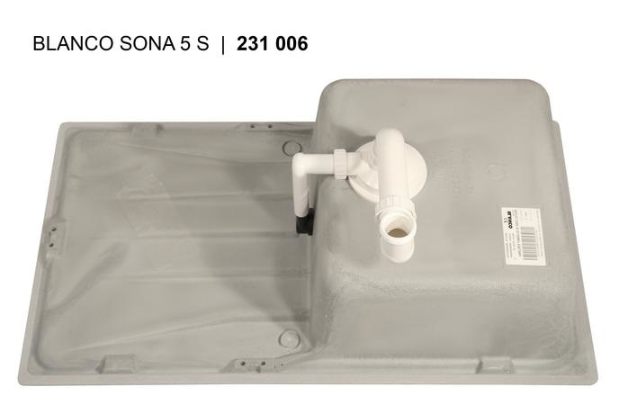 BLANCO SONA 5 S Lavello Incasso 1 Vasca con Gocciolatoio Reversibile in Silgranit Grigio Roccia - Dimensioni 86 x 50 cm