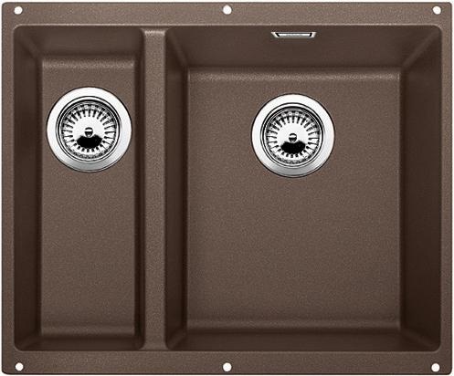 Blanco SUBLINE 340/160-U Lavello Sottotop in Silgranit Caffè con 1 Vasca Grande e 1/2, Dimensioni 55.5x46 cm, Profondità Vasche 190/130 mm, Base 60 cm