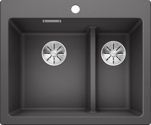 Blanco Pleon 6 Split Lavello Incasso 615x510 mm in Silgranit Grigio Roccia con Due Vasche e Divisorio Ribassato