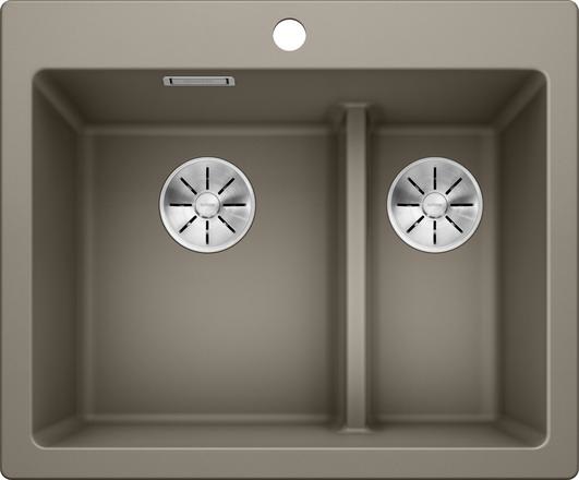 Blanco PLEON 6 Split Lavello Incasso 615x510 mm Tartufo in Silgranit PuraDur - 2 Vasche con Divisorio Ribassato e Scarico InFino®