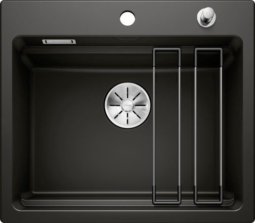 Blanco ETAGON 6 Lavello Sopratop in Ceramica PuraPlus® Nero - 1 Vasca 584 x 510 mm con Tappo InFino® e Barre Inox