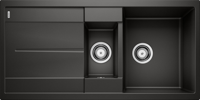 BLANCO METRA 6 S Lavello Sintetico 1 Vasca e 1/2 con Gocciolatoio Reversibile - Nero - Sopratop - 100 x 50 cm - Silgranit PuraDur