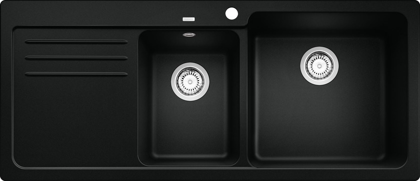 BLANCO NAYA 8 S Lavello Sintetico 2 Vasche con Gocciolatoio Sinistro - Nero - 116 x 50 cm - Materiale Silgranit - Base 80 cm
