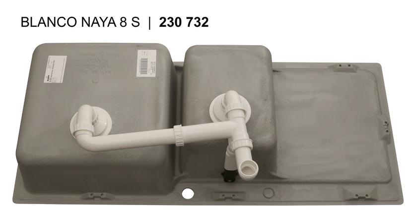 BLANCO NAYA 8 S Lavello Sintetico 2 Vasche con Gocciolatoio Sinistro - Nero - 116 x 50 cm - Materiale Silgranit - Base 80 cm