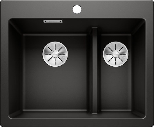 Blanco Pleon 6 Split Lavello Sopratop 2 Vasche in Silgranit® Nero 62 x 51 cm