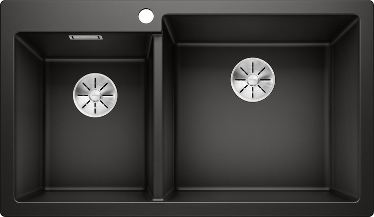 BLANCO PLEON 9 Lavello 2 Vasche Sopratop 86 x 50 cm in Silgranit® Nero con Piletta da 3½