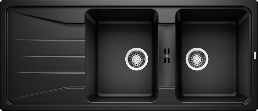 BLANCO SONA 8 S Lavello Sintetico 2 Vasche con Gocciolatoio Reversibile - Nero - 116 x 50 cm - Silgranit