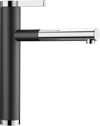 Blanco LINEE-S Miscelatore Monocomando con Doccetta Estraibile - Finitura Nero/Cromato - Girevole fino a 130° - Cartuccia in Ceramica