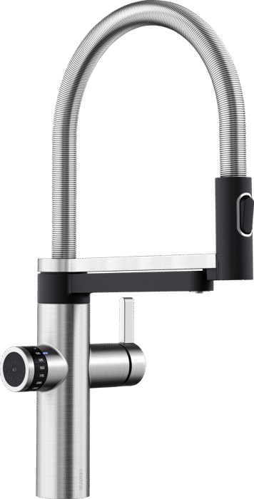 BLANCO EVOL-S PRO FILTER SYSTEM Miscelatore Semi-Professionale 3-in-1 con Doccetta Estraibile - Finitura Cromata e Acciaio PVD - Eroga Acqua Fredda, Calda e Filtrata