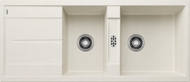 Blanco METRA 8 S Lavello 2 Vasche Sopratop 116x50 cm con Gocciolatoio Reversibile in Silgranit Soft White