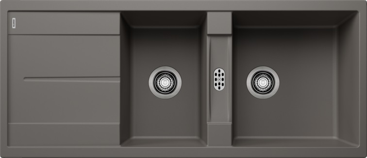 Blanco METRA 8 S Lavello Sopratop 2 Vasche con Gocciolatoio Reversibile in Silgranit Grigio Vulcano 116x50 cm