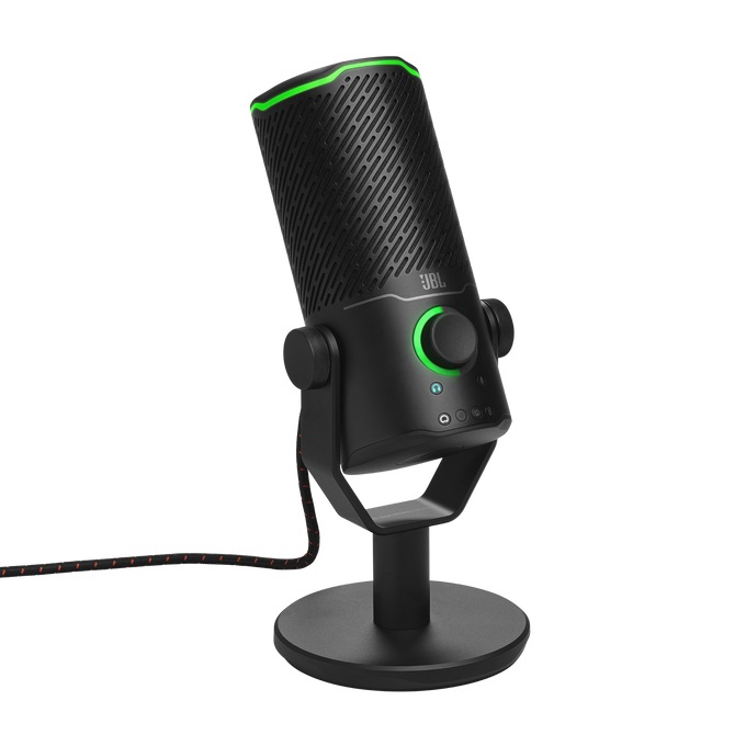JBL Quantum Stream Studio - Microfono a Condensatore USB Professionale Nero con Capsula Tripla, 4 Pattern Polari e VU Meter RGB
