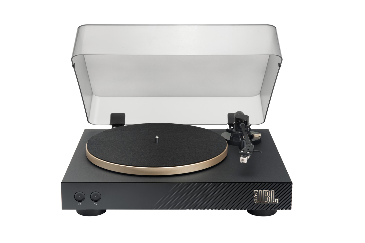 JBL Spinner BT - Giradischi Bluetooth con AptX-HD, Portatestina Rimovibile, Piatto in Alluminio, Trasmissione a Cinghia, Cartuccia Preinstallata, Nero e Oro