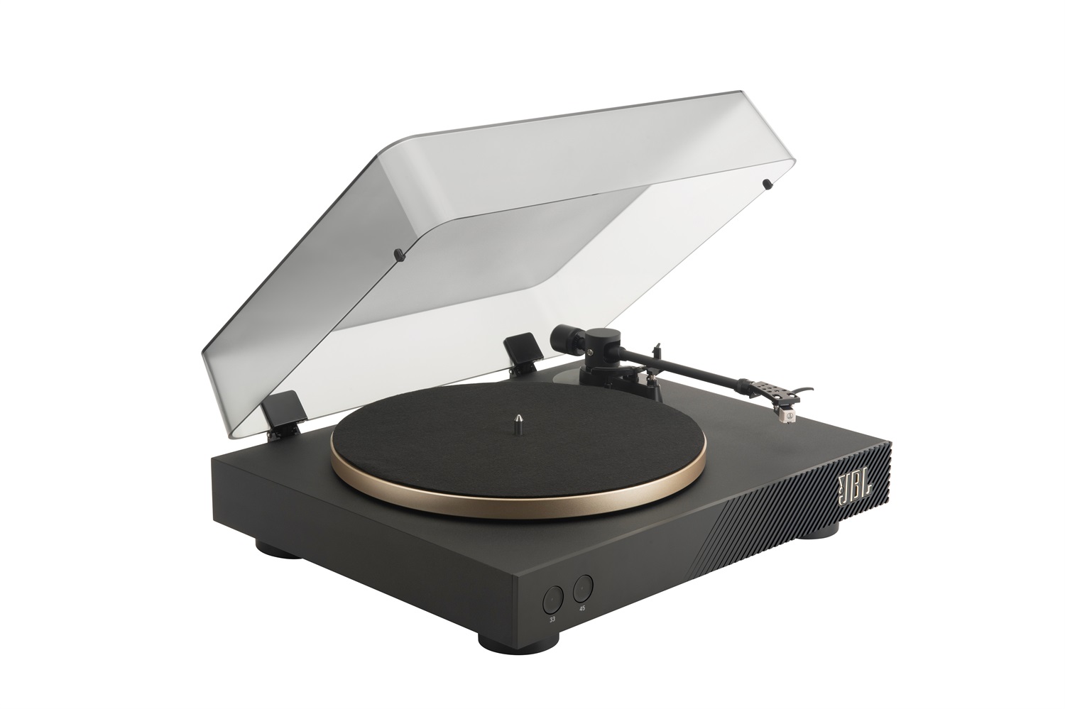 JBL Spinner BT - Giradischi Bluetooth con AptX-HD, Portatestina Rimovibile, Piatto in Alluminio, Trasmissione a Cinghia, Cartuccia Preinstallata, Nero e Oro