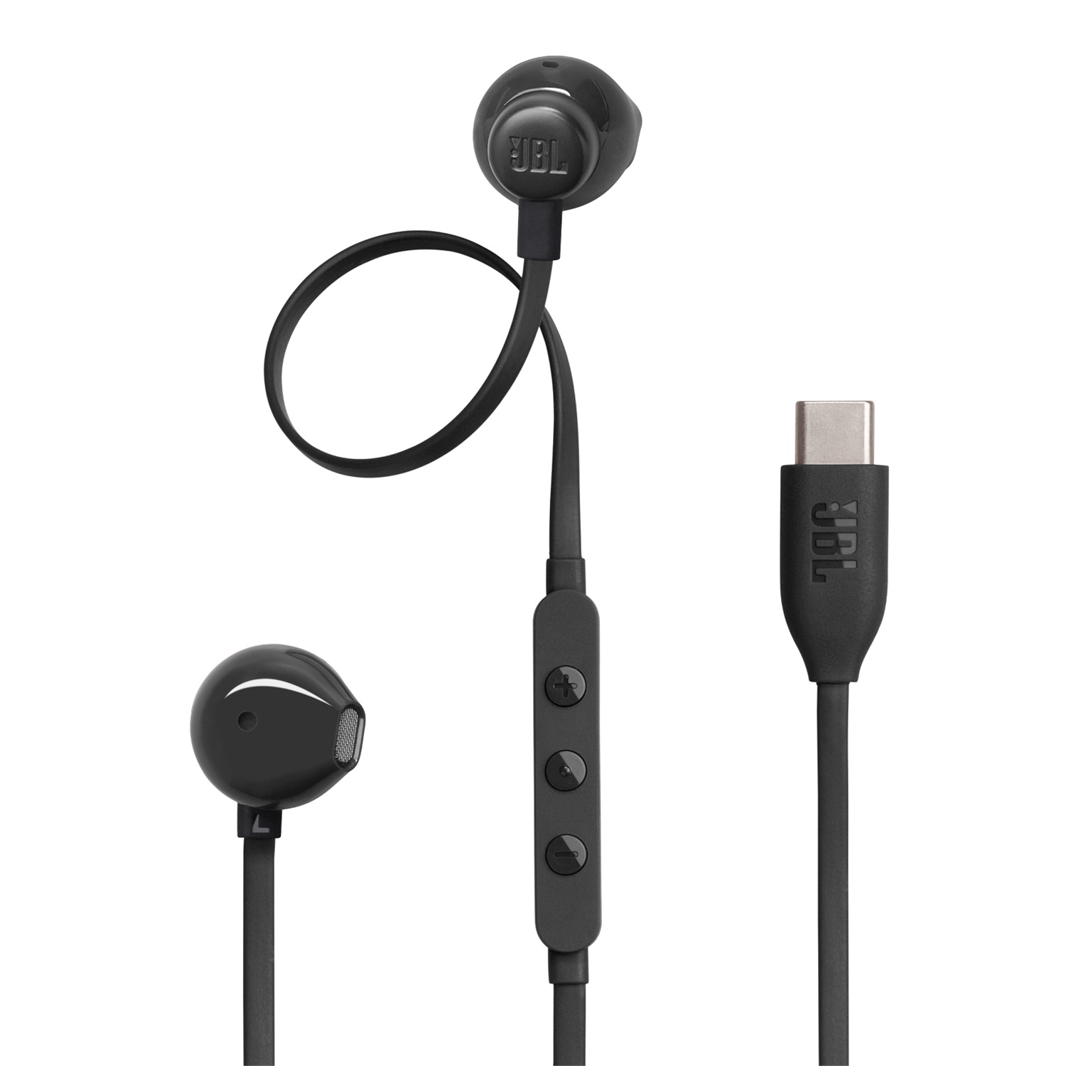 JBL Tune 305C Auricolari In-ear USB-C con Microfono, Suono JBL Pure Bass, Cavo Piatto Antigroviglio, Comando a 3 Tasti, Nero