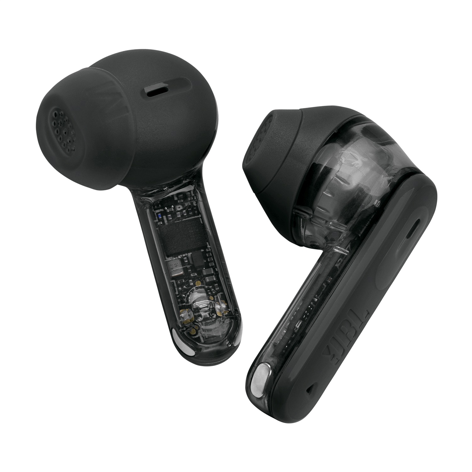 JBL Tune Flex 2 Ghost Edition Auricolari True Wireless Stereo (TWS) con Cancellazione del Rumore, 48 Ore di Autonomia, Resistenti ad Acqua e Polvere IP54, Design Aperto a Stick, Nero e Trasparente