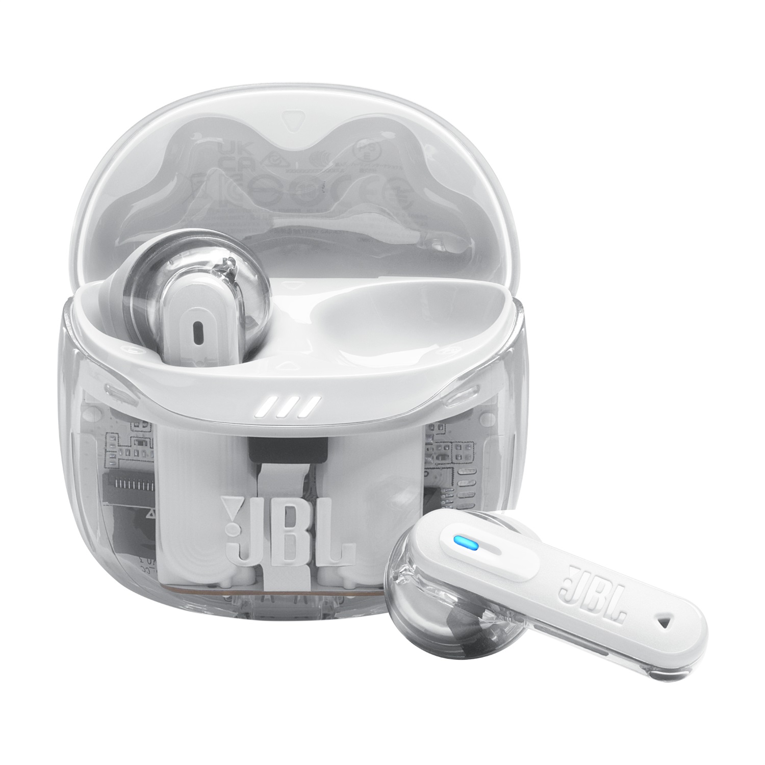JBL Tune Flex 2 Ghost Edition Auricolari True Wireless Stereo (TWS) con Cancellazione del Rumore, 48 Ore di Autonomia, Resistenza IP54, Design Aperto a Stick - Bianco