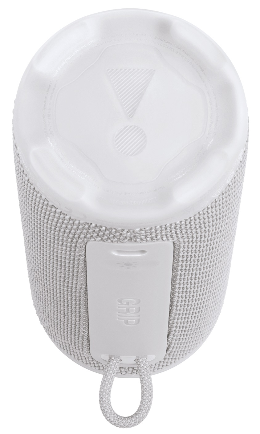 JBL Grip - Speaker Bluetooth Compatto 16W, Impermeabile IP68, 14 Ore di Autonomia, Luce Ambientale, Bianco
