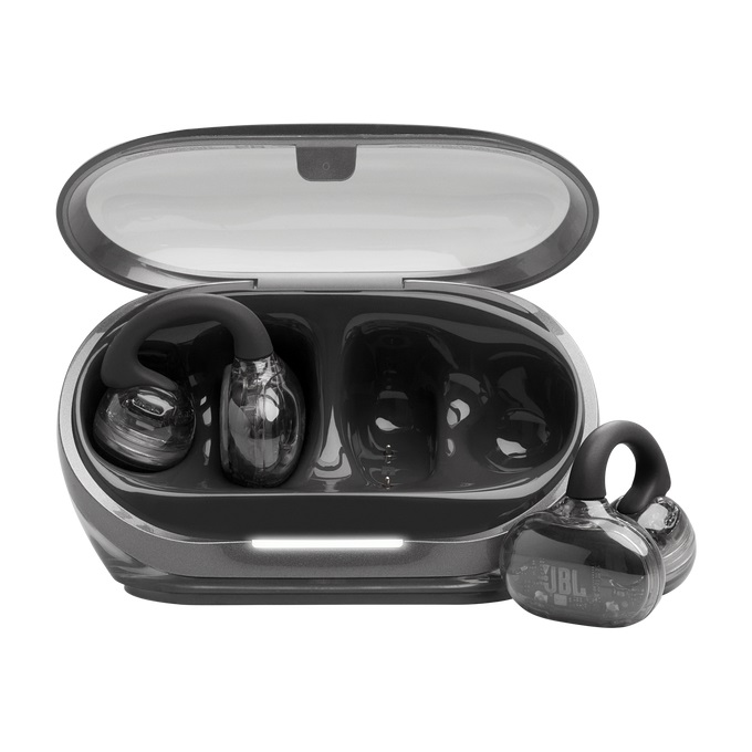 JBL Soundgear Clips - Cuffie Open-Ear True Wireless con 32 Ore di Autonomia, 4 Microfoni Beamforming, Resistenza IP54, Tecnologia JBL OpenSound, Ghost Black