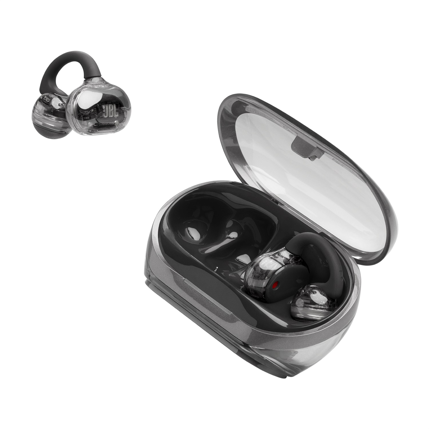 JBL Soundgear Clips - Cuffie Open-Ear True Wireless con 32 Ore di Autonomia, 4 Microfoni Beamforming, Resistenza IP54, Tecnologia JBL OpenSound, Ghost Black