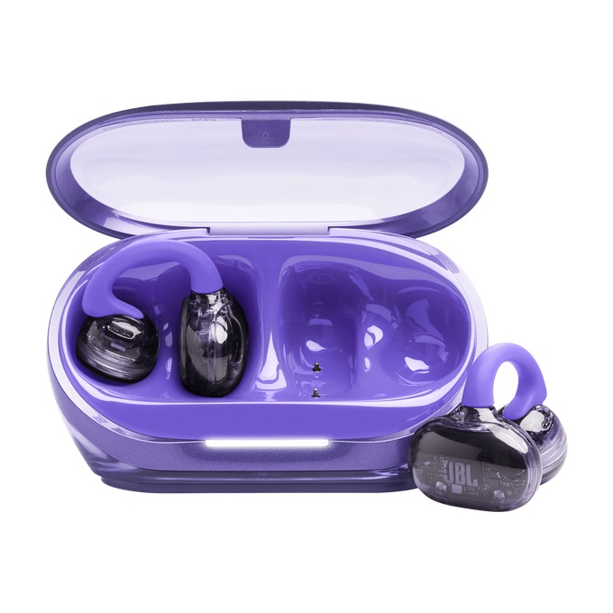 JBL Soundgear Clips - Cuffie Open-Ear True Wireless con 32 Ore di Autonomia, 4 Microfoni Beamforming e Resistenza IP54, Ghost Purple