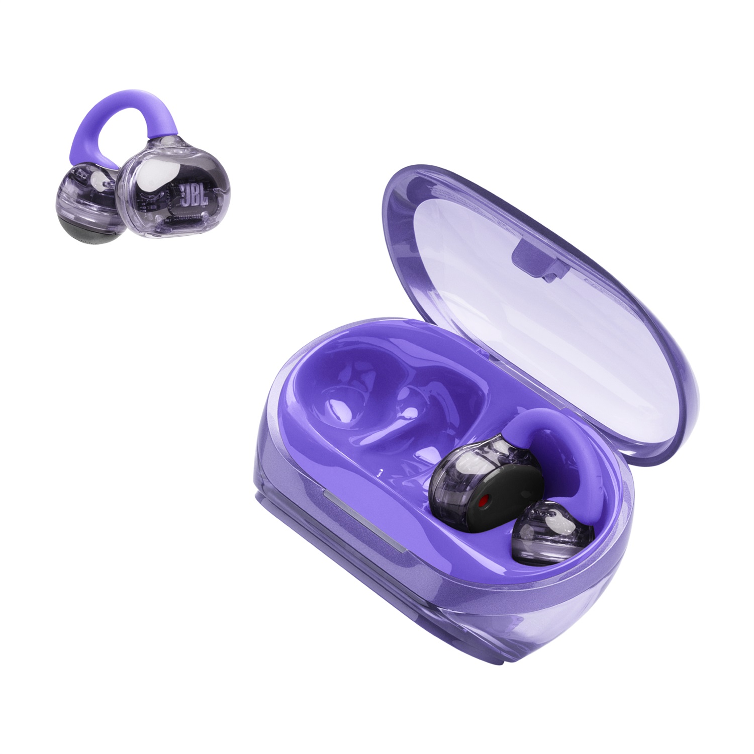 JBL Soundgear Clips - Cuffie Open-Ear True Wireless con 32 Ore di Autonomia, 4 Microfoni Beamforming e Resistenza IP54, Ghost Purple