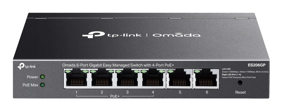 TP-Link Omada ES206GP Switch di Rete Gestito Gigabit Ethernet con 6 Porte (4 Porte PoE ) - Supporto Omada SDN