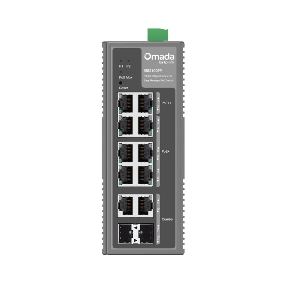 TP-Link Omada IES210GPP Switch di Rete Gestito Gigabit Ethernet (10/100/1000) con Supporto Power over Ethernet (PoE), 10 Porte, Installazione DIN Rail, Grigio