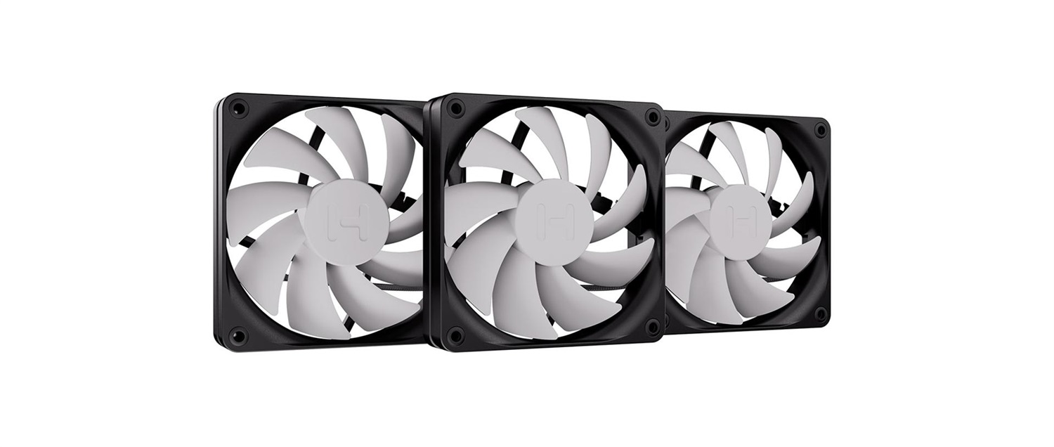 HYTE FA12 Ventilatore 120mm PWM - 1500 Giri/min, Flusso d'aria 72 pdc/min, Cuscinetto FDB, Nero e Grigio, Kit da 3