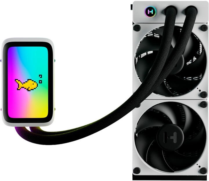 HYTE THICC Q60 Kit di Raffreddamento a Liquido 240mm con Display LCD 5 Pollici, Ventilatore da 12 cm, Nero e Bianco