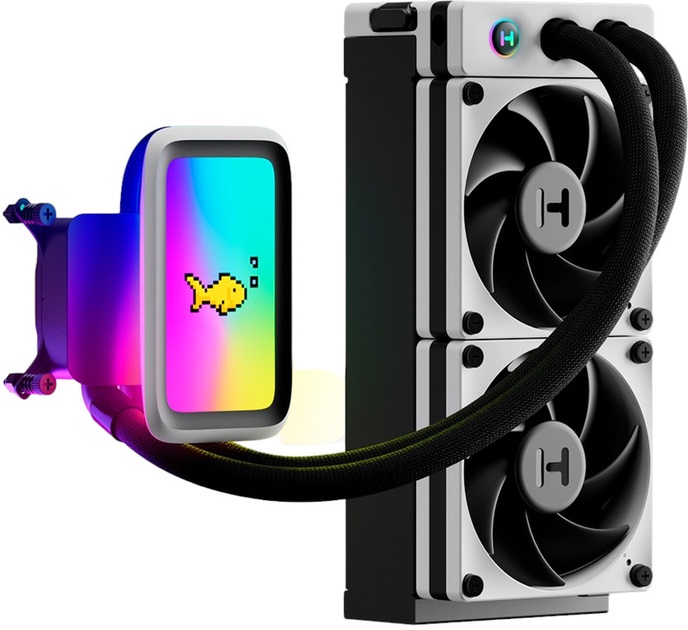 HYTE THICC Q60 Kit di Raffreddamento a Liquido 240mm con Display LCD 5 Pollici, Ventilatore da 12 cm, Nero e Bianco