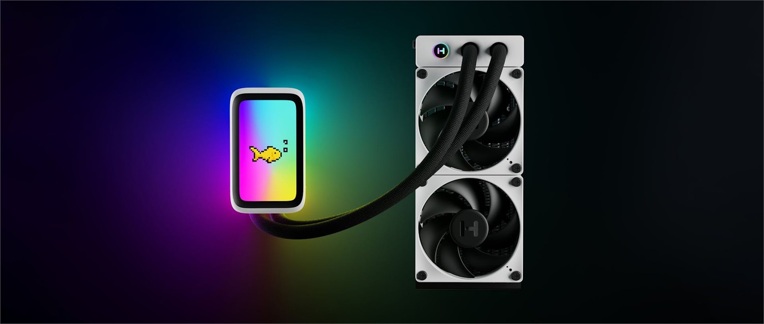 HYTE THICC Q60 Kit di Raffreddamento a Liquido 240mm con Display LCD 5 Pollici, Ventilatore da 12 cm, Nero e Bianco
