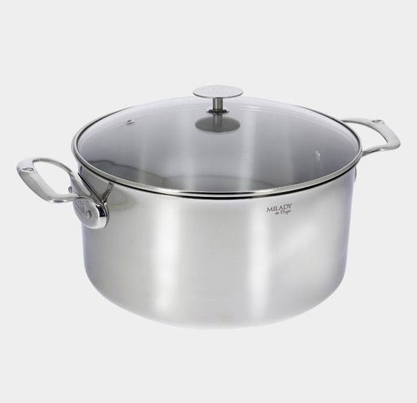 De Buyer - Pentola in acciaio inox MILADY 20 cm con coperchio in vetro, fondo sandwich, senza PFAS, per tutti i fuochi e forno