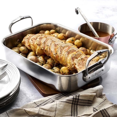 De Buyer AFFINITY Piatto per Arrostire in Acciaio Inox Multicouches - 35 x 25 x 8 cm, Adatto per Induzione, Design Elegante