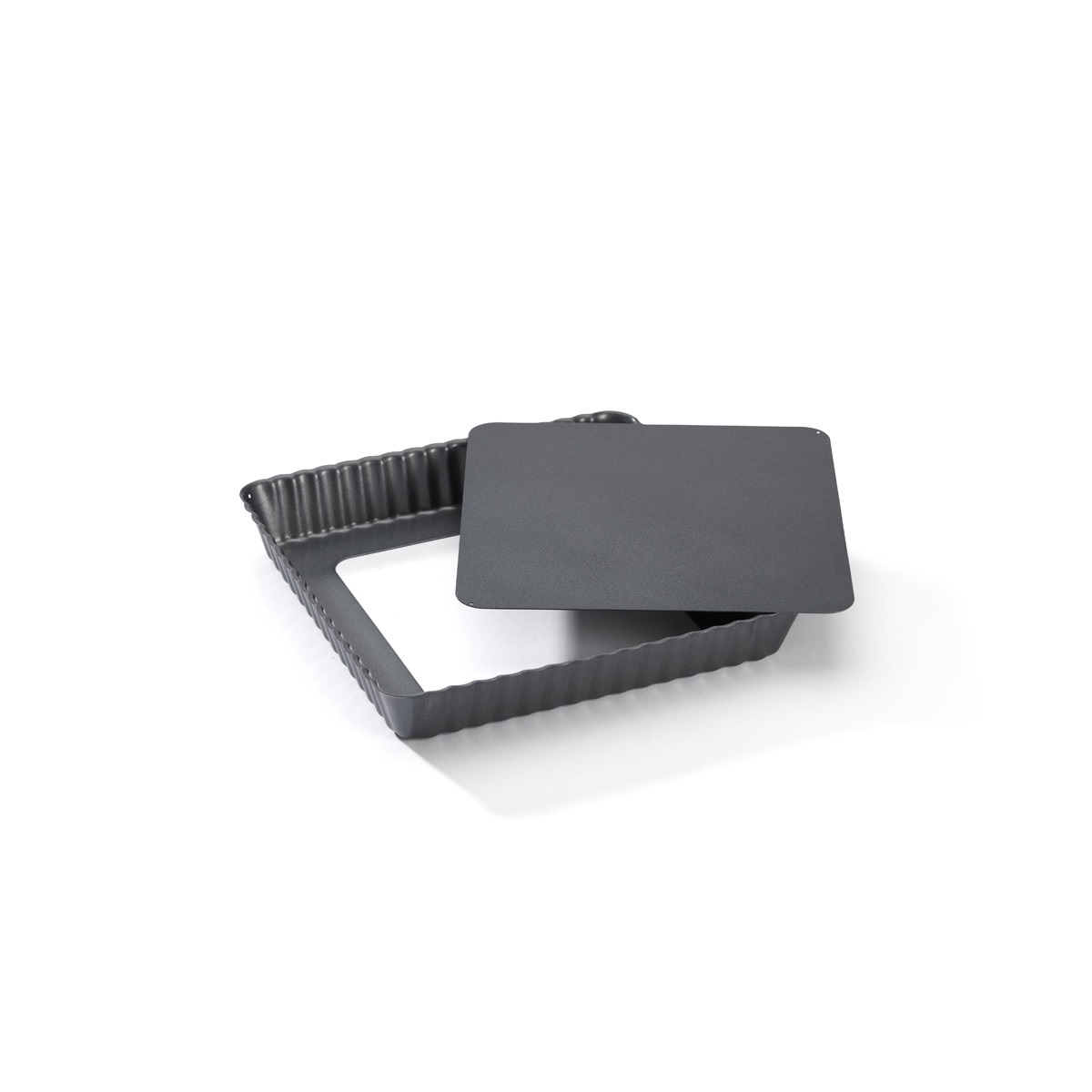 De Buyer Tortiera Quadrata Festonata con Base Removibile in Acciaio Inox Antiaderente - 18 cm