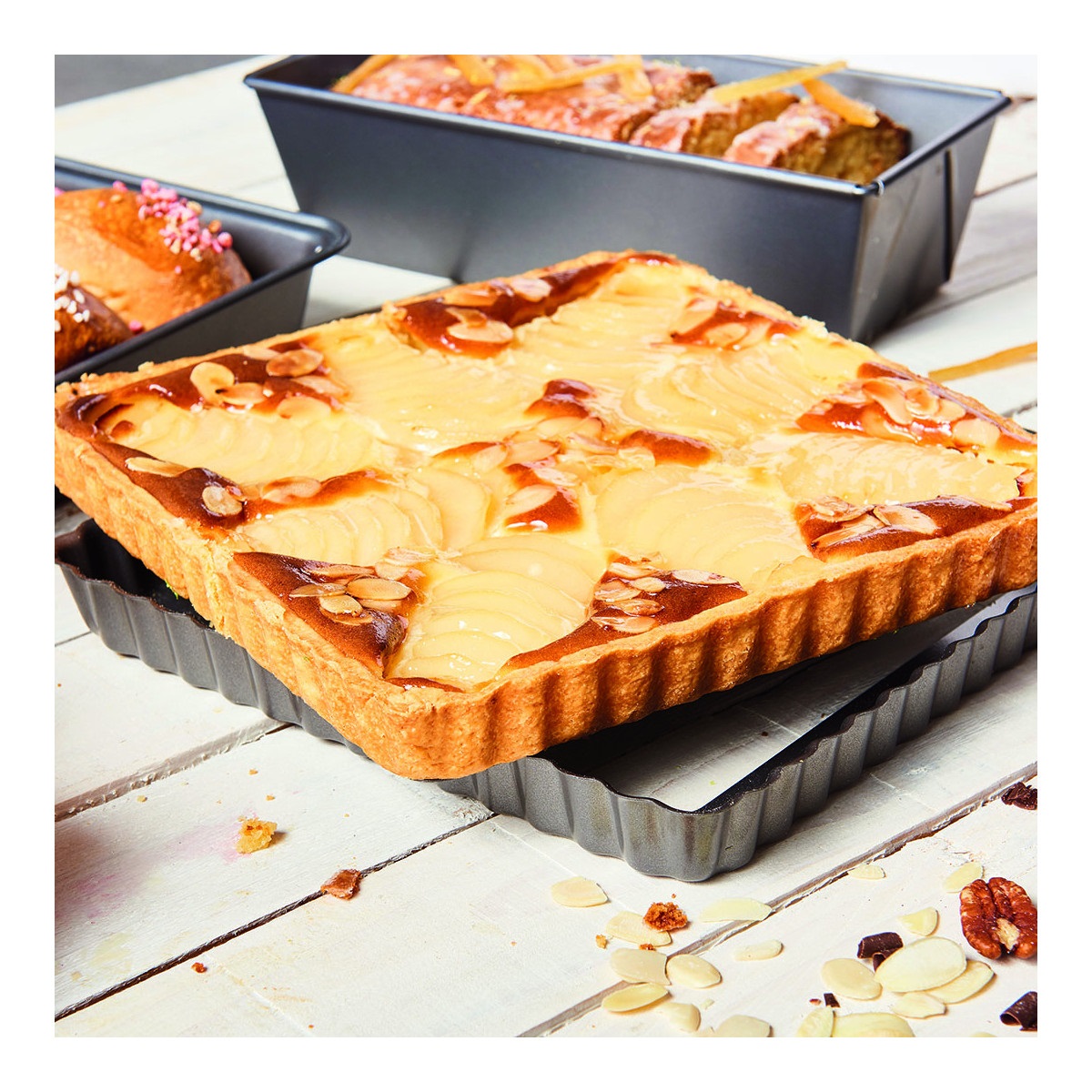 DE BUYER Stampo in Acciaio Inox Antiaderente per Torta Quadrata con Fondo Smontabile 23 cm - Grigio/Nero