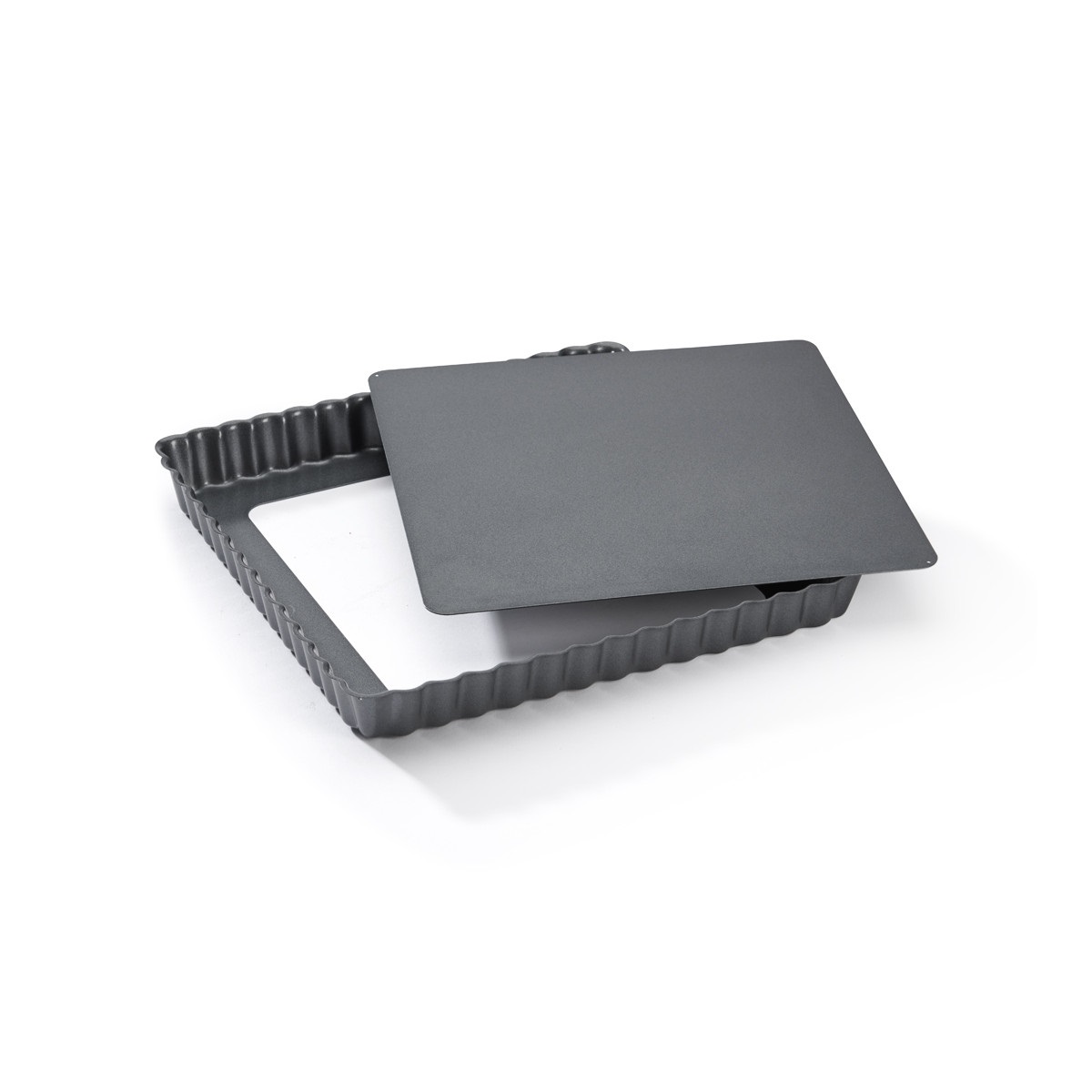 DE BUYER Stampo in Acciaio Inox Antiaderente per Torta Quadrata con Fondo Smontabile 23 cm - Grigio/Nero