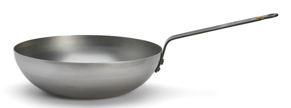 DE BUYER Padella Wok in Acciaio Mineral B 24 cm con Rivestimento in Cera d'Api e Manico Ergonomico