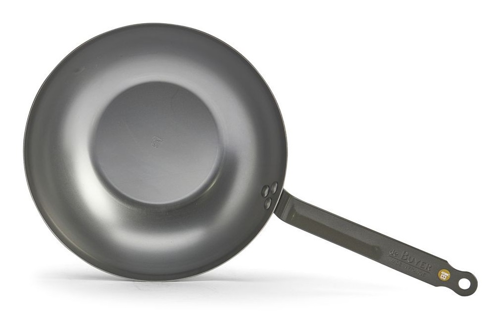 DE BUYER Padella Wok in Acciaio Mineral B 24 cm con Rivestimento in Cera d'Api e Manico Ergonomico