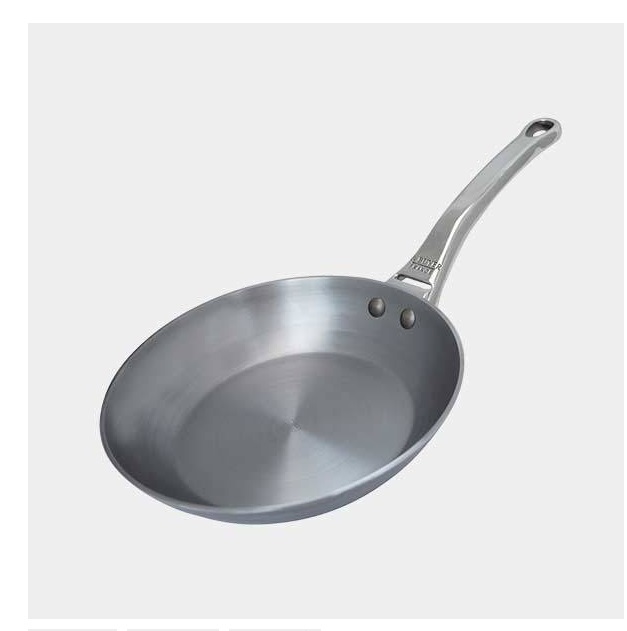 De Buyer Padella Tonda Mineral B PRO con Manico, 28 cm, Acciaio, Adatta a Induzione e Forno